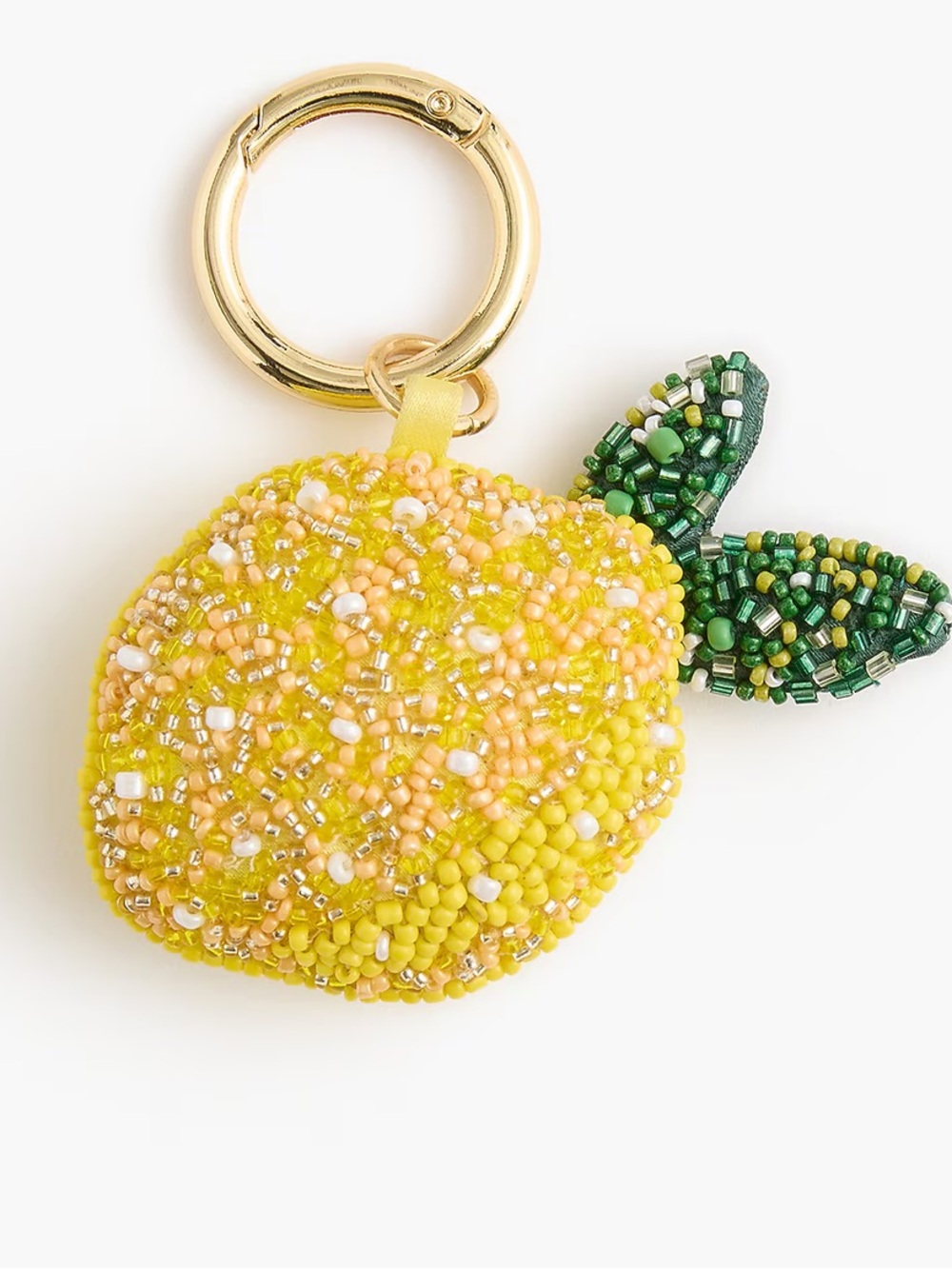 J. Crew Yellow Beaded Lemon Key Ring with Green Leaf